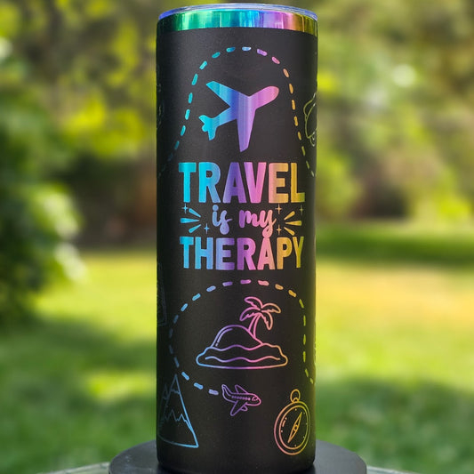 Travel is My Therapy Skinny Tumbler