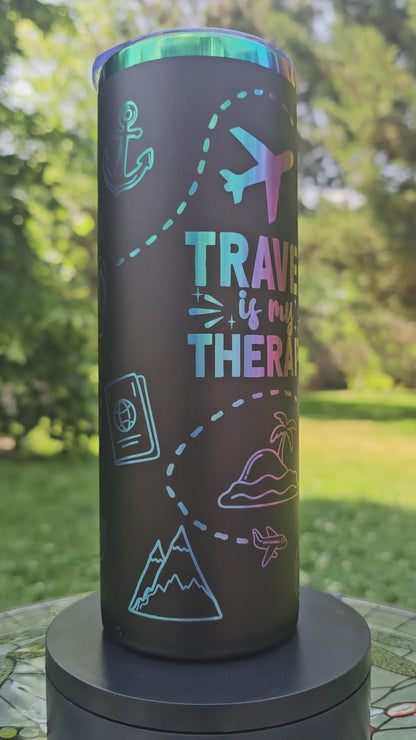 Travel is My Therapy Skinny Tumbler